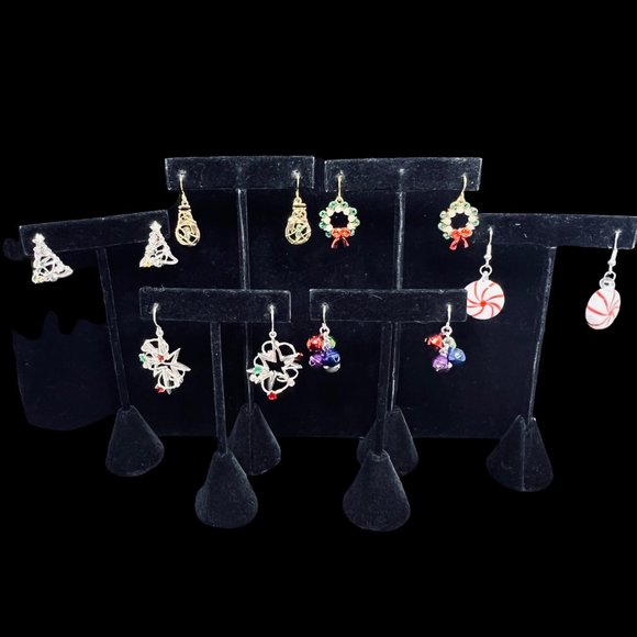 Unbranded Jewelry - Lot Of Christmas Pierced Earrings Star, Bell, Candy, Tree, Snowman & Wreath 4663